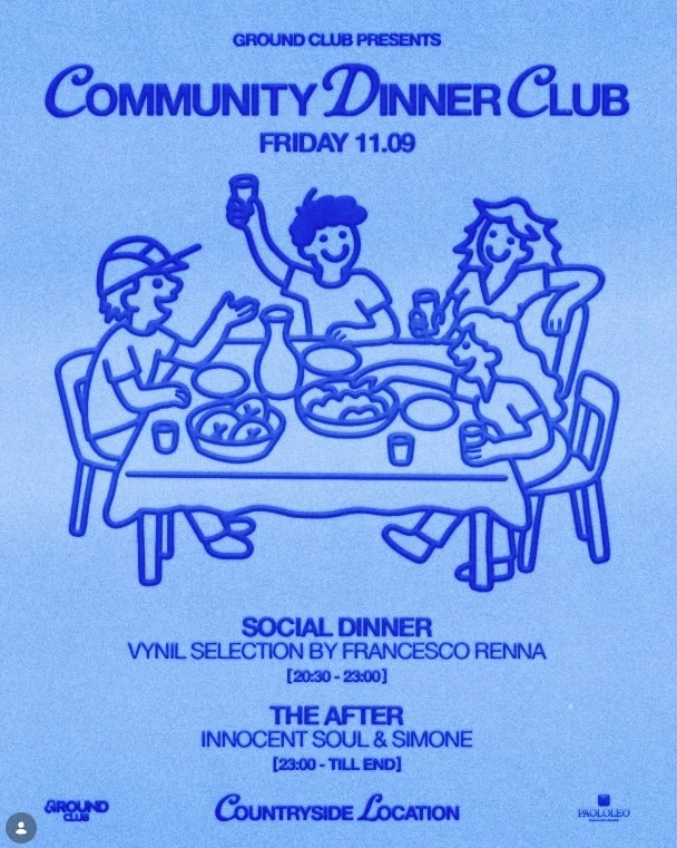 Flyer: Community Dinner Club, Puglia countryside, 11.09